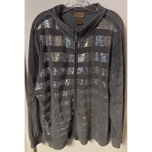 Midnight Velvet Women's Size 2X Gray Silver Embellishes Zip Up 2 pc Track Suit